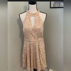 City Studio Halter Backless Lace Dress and sequins  in Beige Size 3.